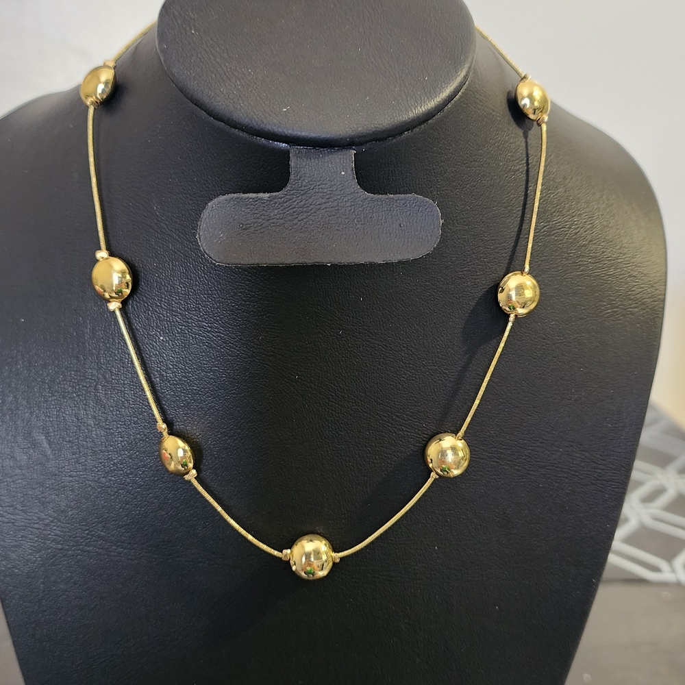 Polished Gold Bead Station Necklace - Women Jewelry